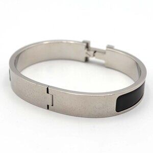 Hermes Click H GM H Logo Bangle Bracelet Silver Color And Black Accessories